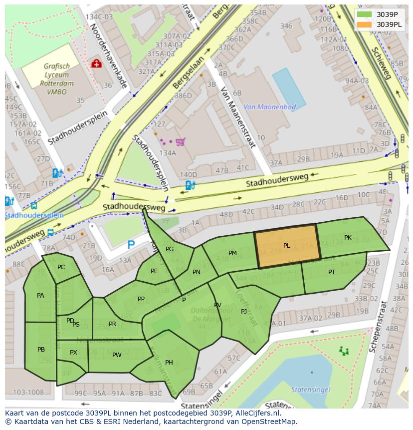 Afbeelding van het postcodegebied 3039 PL op de kaart.