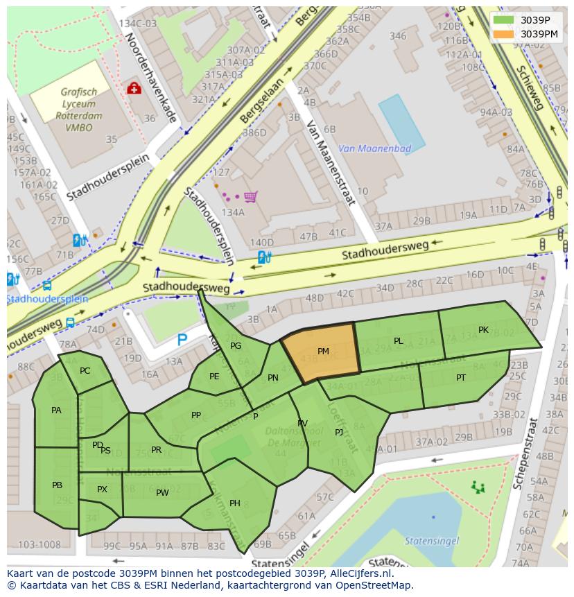 Afbeelding van het postcodegebied 3039 PM op de kaart.