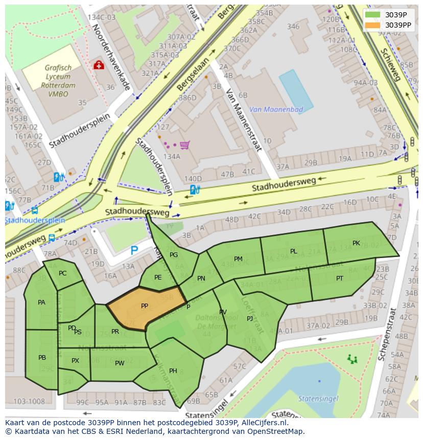 Afbeelding van het postcodegebied 3039 PP op de kaart.