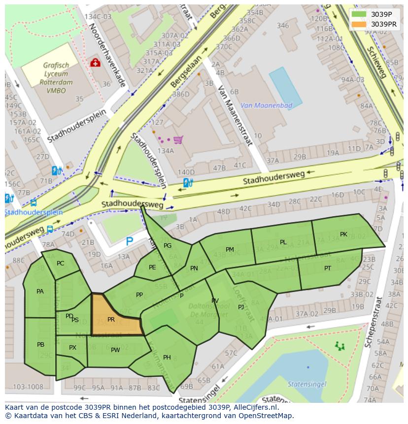 Afbeelding van het postcodegebied 3039 PR op de kaart.