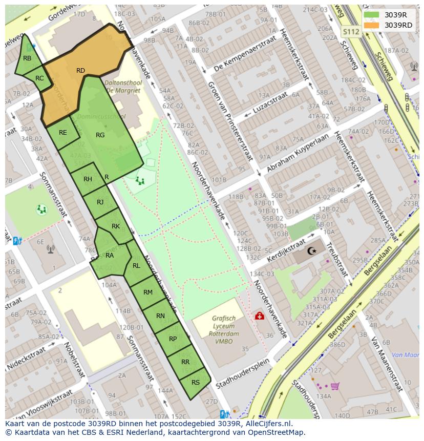 Afbeelding van het postcodegebied 3039 RD op de kaart.
