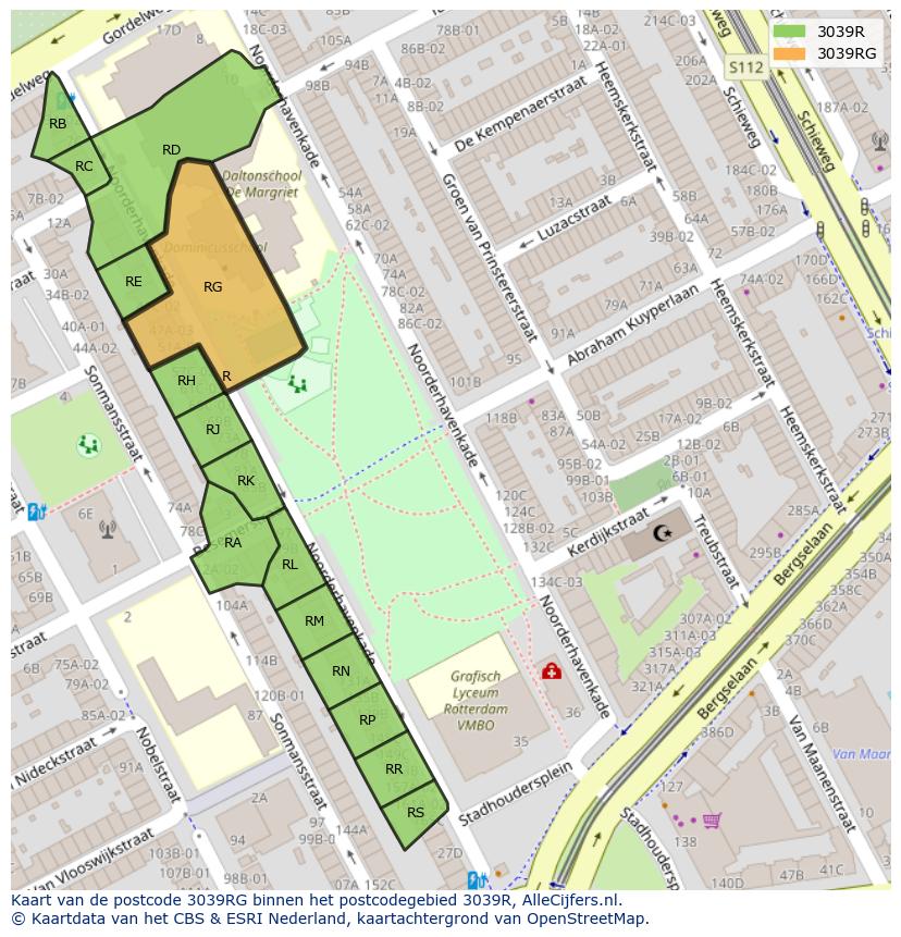 Afbeelding van het postcodegebied 3039 RG op de kaart.
