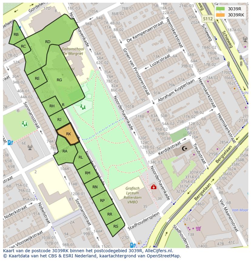 Afbeelding van het postcodegebied 3039 RK op de kaart.