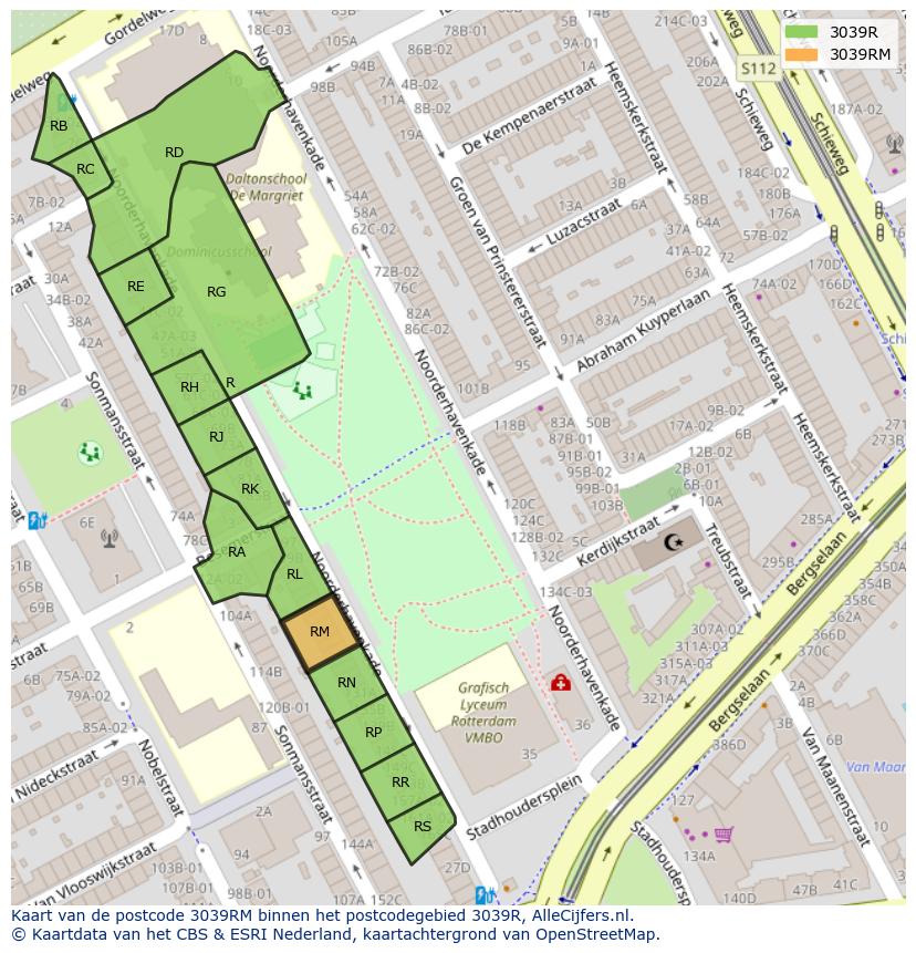 Afbeelding van het postcodegebied 3039 RM op de kaart.