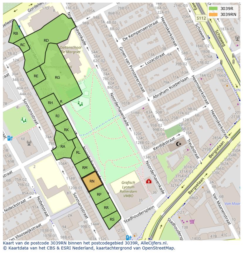 Afbeelding van het postcodegebied 3039 RN op de kaart.