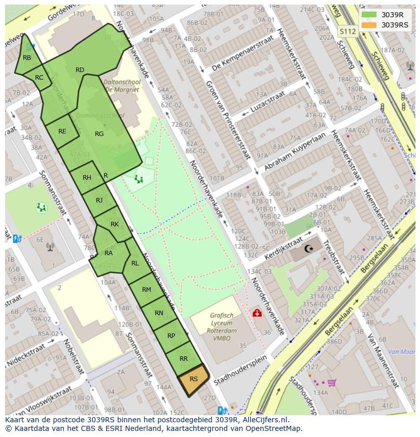 Afbeelding van het postcodegebied 3039 RS op de kaart.