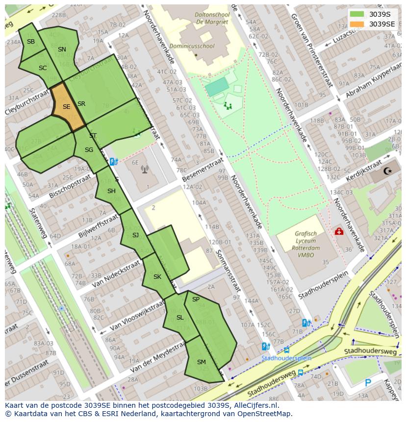 Afbeelding van het postcodegebied 3039 SE op de kaart.