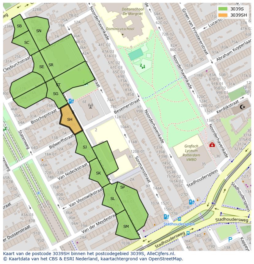 Afbeelding van het postcodegebied 3039 SH op de kaart.
