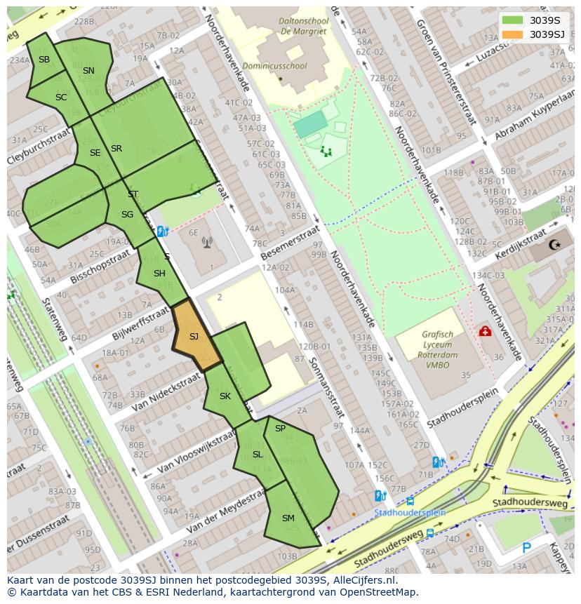 Afbeelding van het postcodegebied 3039 SJ op de kaart.