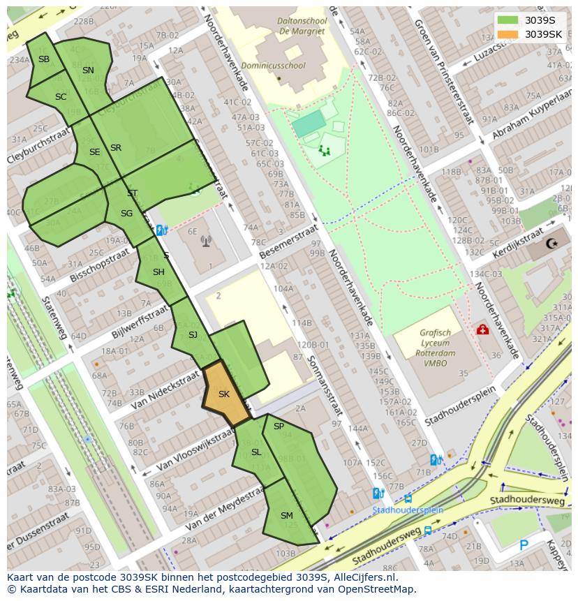 Afbeelding van het postcodegebied 3039 SK op de kaart.