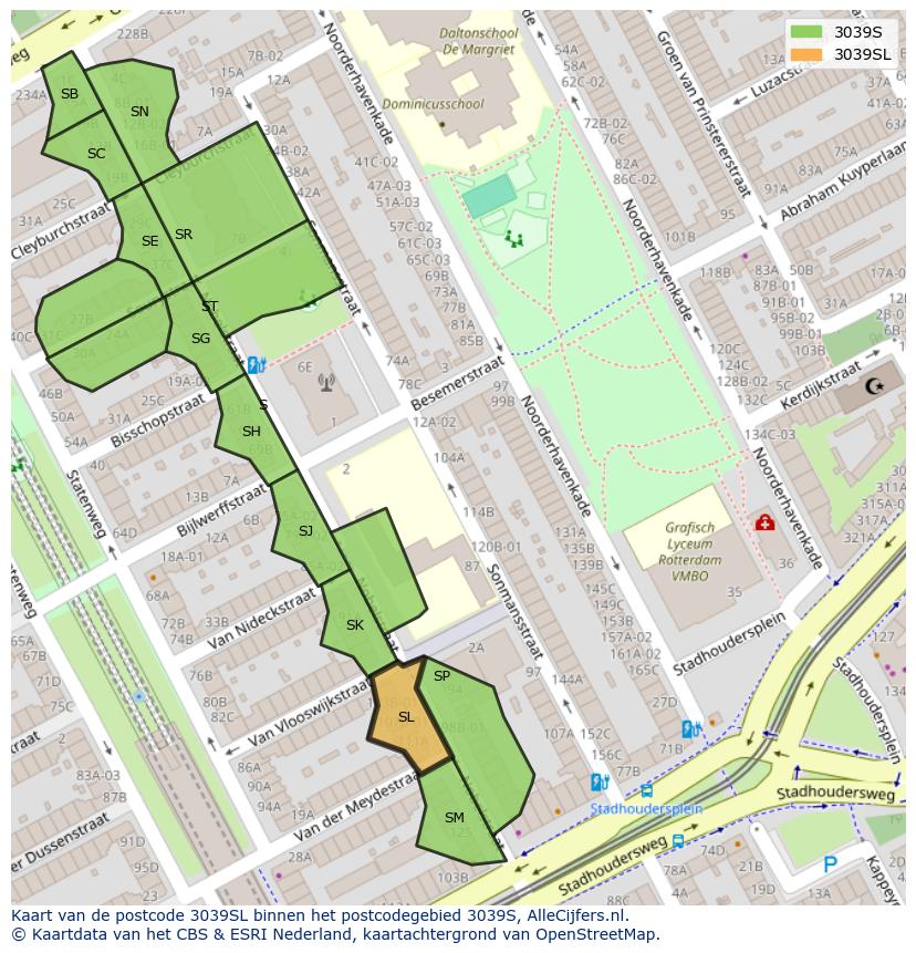 Afbeelding van het postcodegebied 3039 SL op de kaart.
