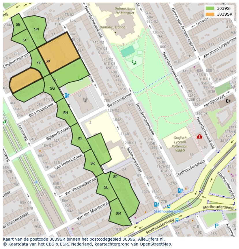 Afbeelding van het postcodegebied 3039 SR op de kaart.
