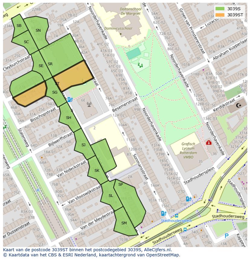 Afbeelding van het postcodegebied 3039 ST op de kaart.