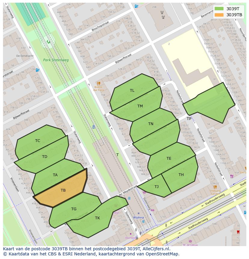 Afbeelding van het postcodegebied 3039 TB op de kaart.