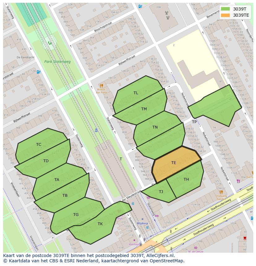 Afbeelding van het postcodegebied 3039 TE op de kaart.