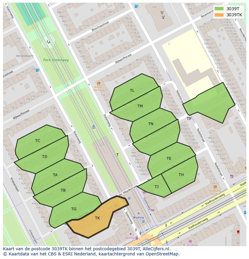 Afbeelding van het postcodegebied 3039 TK op de kaart.