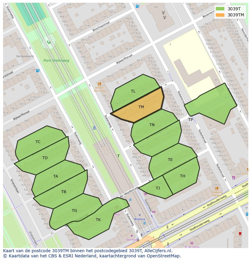 Afbeelding van het postcodegebied 3039 TM op de kaart.