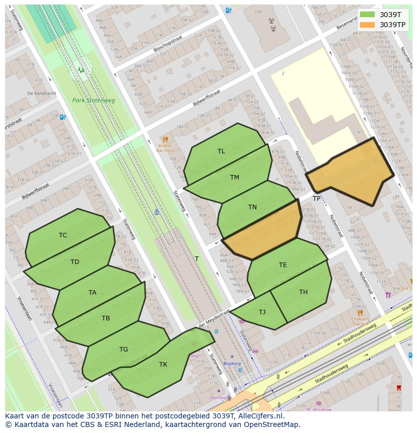 Afbeelding van het postcodegebied 3039 TP op de kaart.