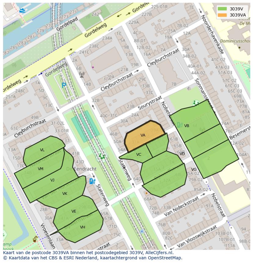 Afbeelding van het postcodegebied 3039 VA op de kaart.