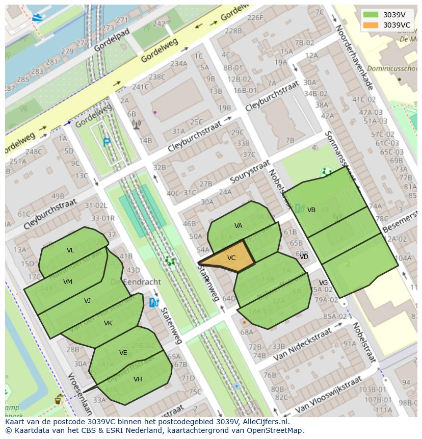 Afbeelding van het postcodegebied 3039 VC op de kaart.