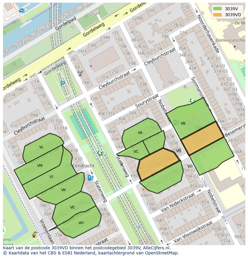 Afbeelding van het postcodegebied 3039 VD op de kaart.