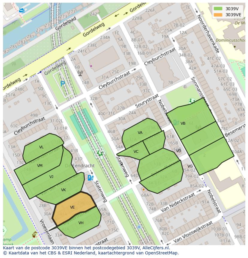 Afbeelding van het postcodegebied 3039 VE op de kaart.