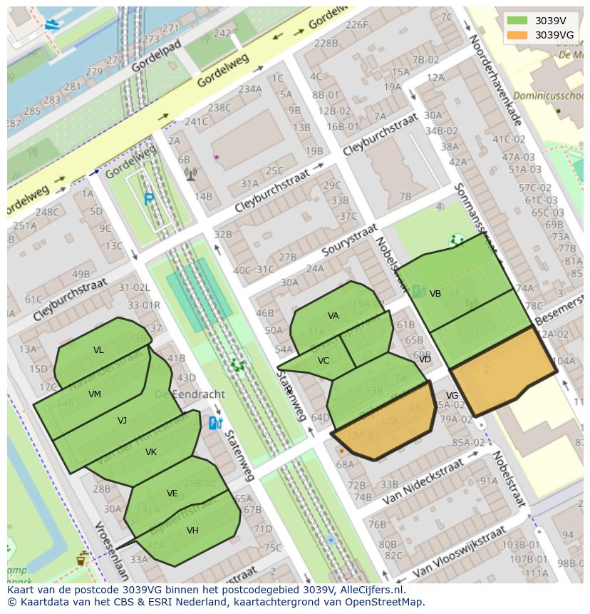 Afbeelding van het postcodegebied 3039 VG op de kaart.