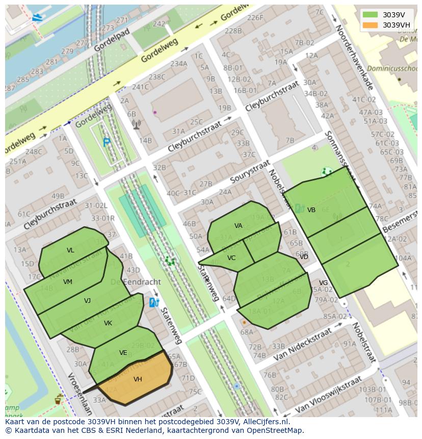 Afbeelding van het postcodegebied 3039 VH op de kaart.