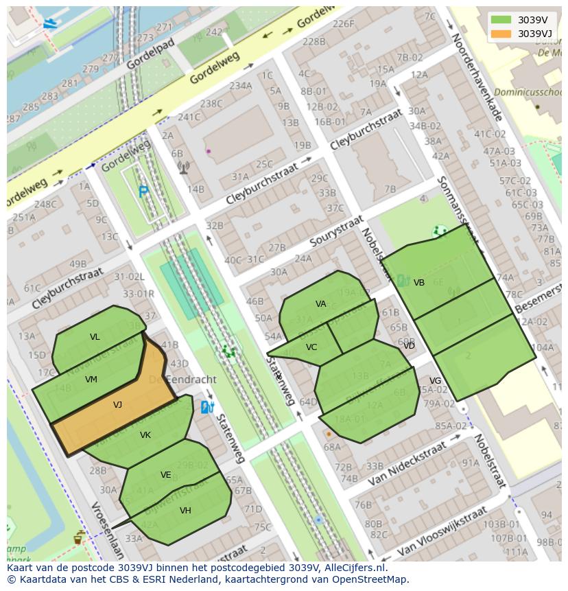 Afbeelding van het postcodegebied 3039 VJ op de kaart.