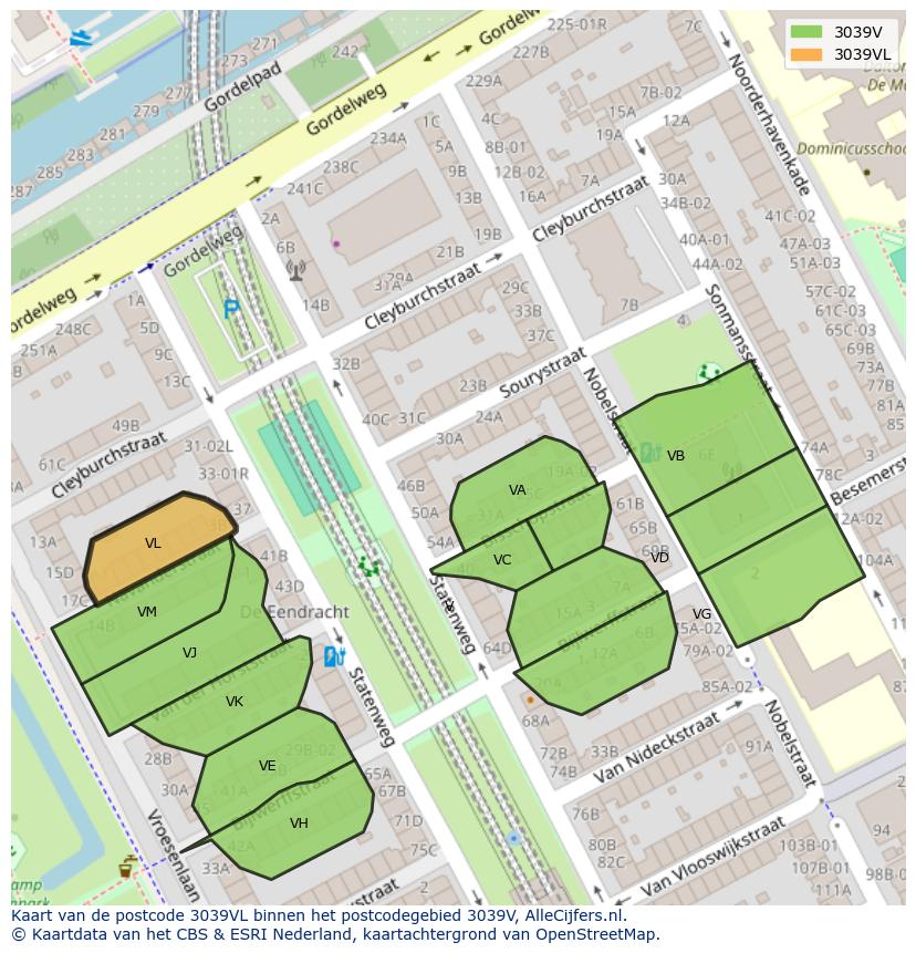 Afbeelding van het postcodegebied 3039 VL op de kaart.