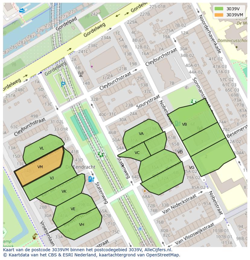 Afbeelding van het postcodegebied 3039 VM op de kaart.