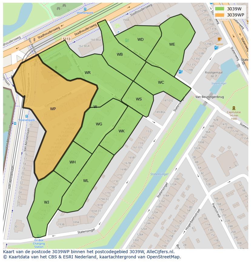 Afbeelding van het postcodegebied 3039 WP op de kaart.