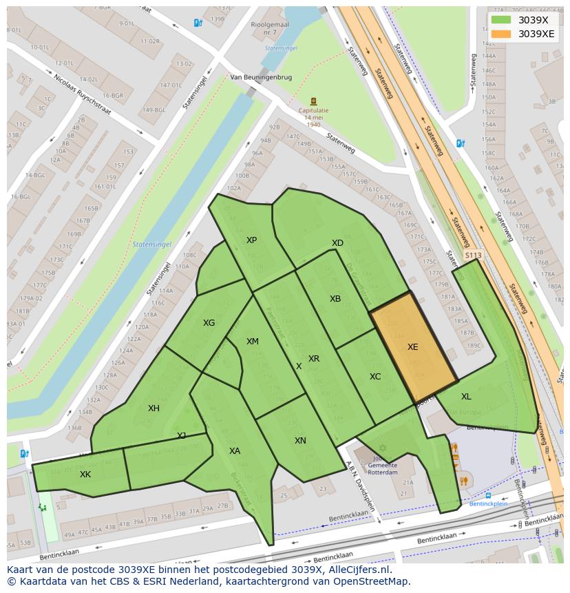 Afbeelding van het postcodegebied 3039 XE op de kaart.