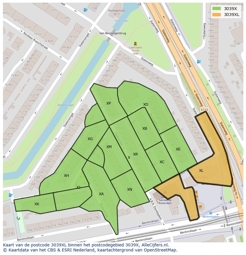 Afbeelding van het postcodegebied 3039 XL op de kaart.