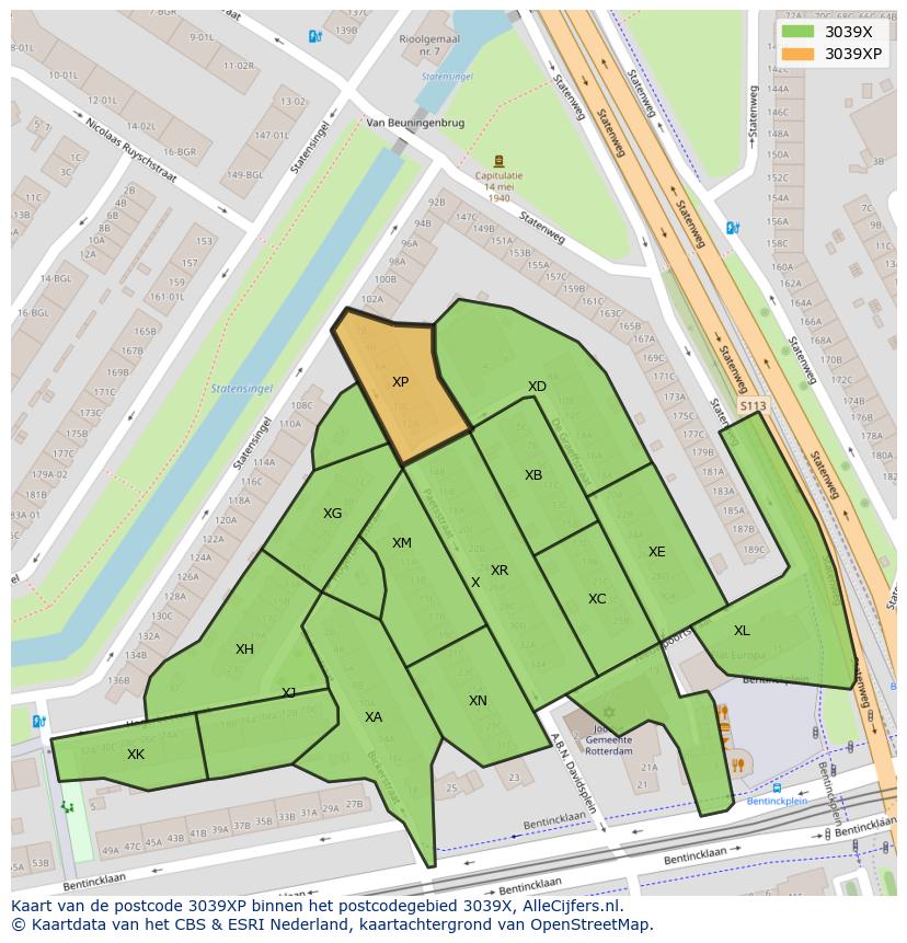 Afbeelding van het postcodegebied 3039 XP op de kaart.