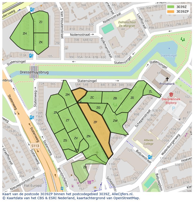 Afbeelding van het postcodegebied 3039 ZP op de kaart.