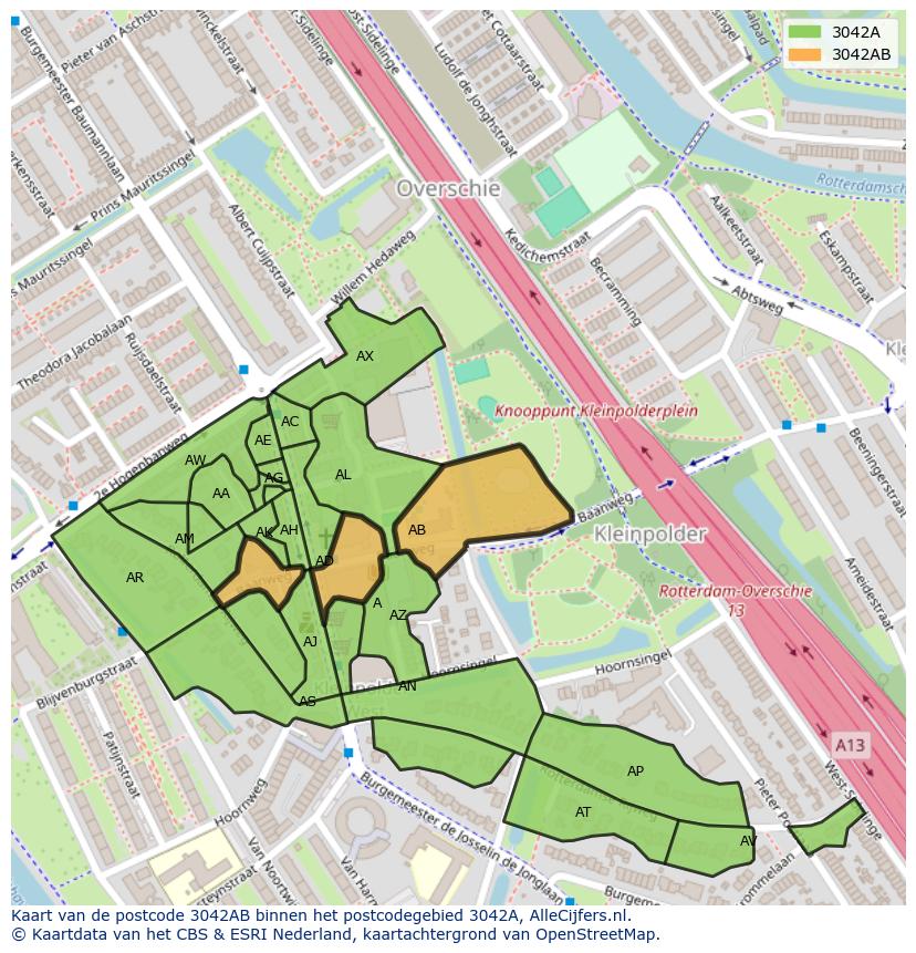 Afbeelding van het postcodegebied 3042 AB op de kaart.