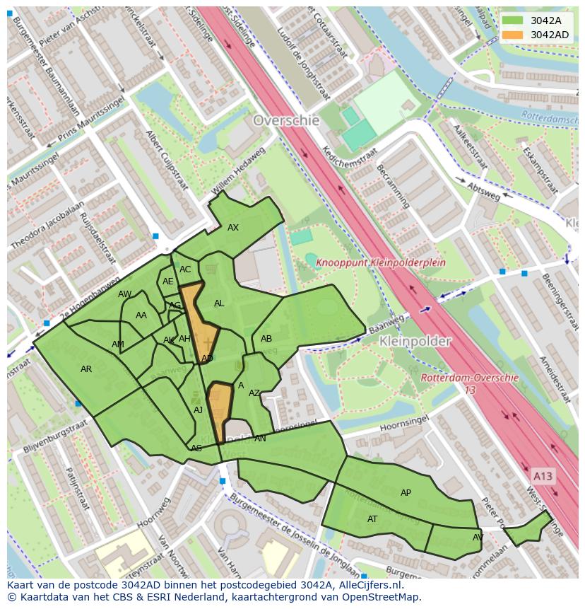 Afbeelding van het postcodegebied 3042 AD op de kaart.