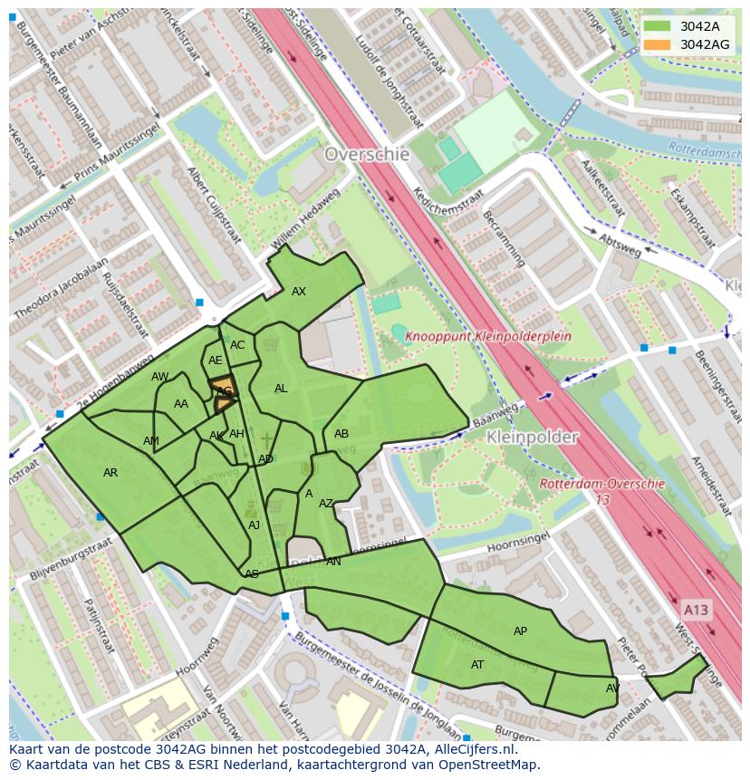 Afbeelding van het postcodegebied 3042 AG op de kaart.