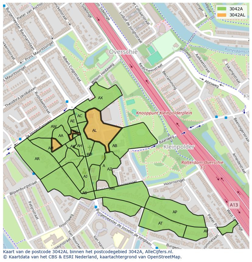 Afbeelding van het postcodegebied 3042 AL op de kaart.