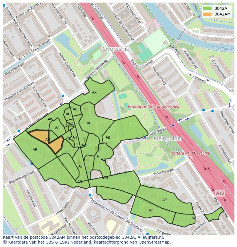 Afbeelding van het postcodegebied 3042 AM op de kaart.