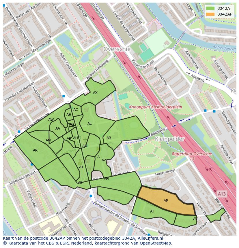 Afbeelding van het postcodegebied 3042 AP op de kaart.