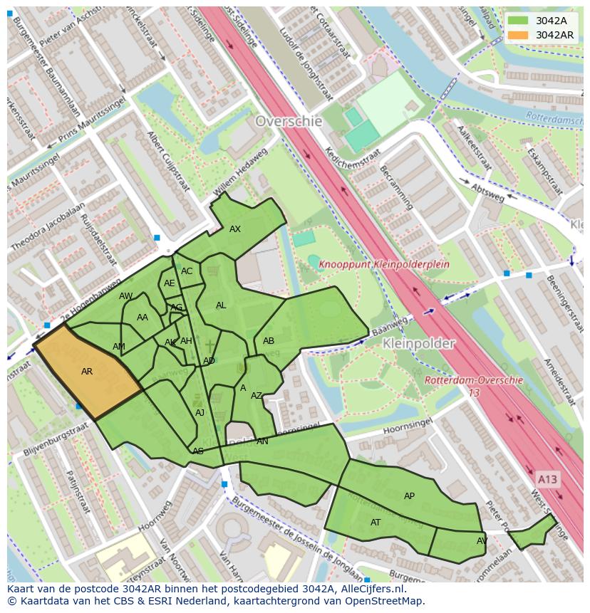 Afbeelding van het postcodegebied 3042 AR op de kaart.