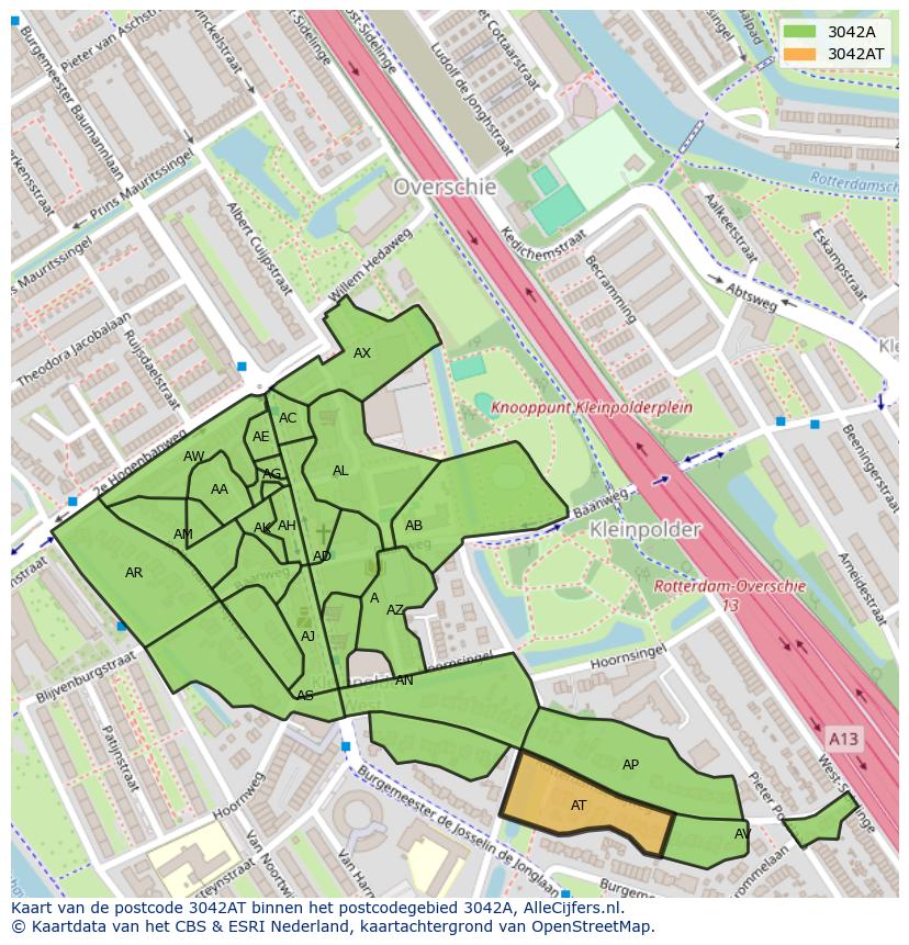 Afbeelding van het postcodegebied 3042 AT op de kaart.