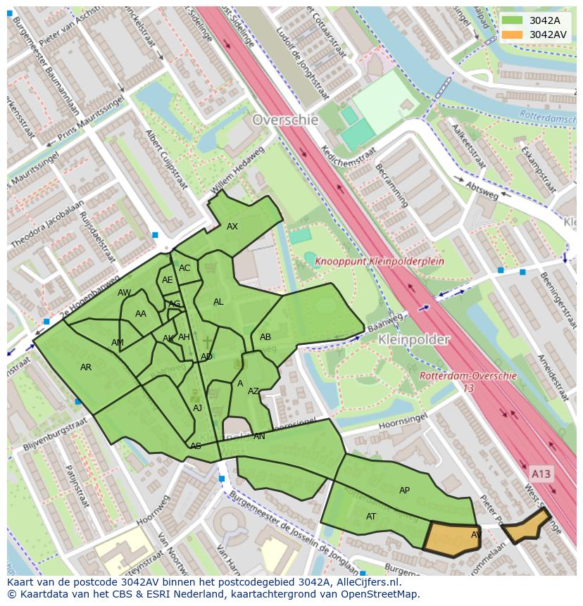 Afbeelding van het postcodegebied 3042 AV op de kaart.
