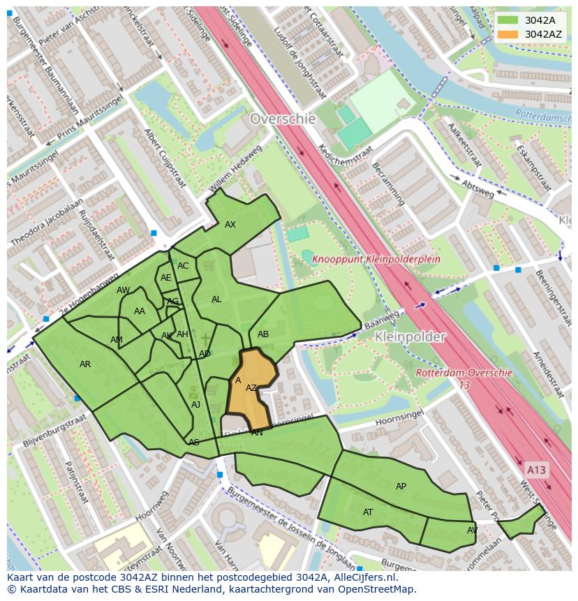 Afbeelding van het postcodegebied 3042 AZ op de kaart.
