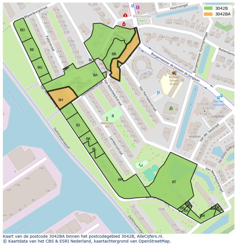 Afbeelding van het postcodegebied 3042 BA op de kaart.