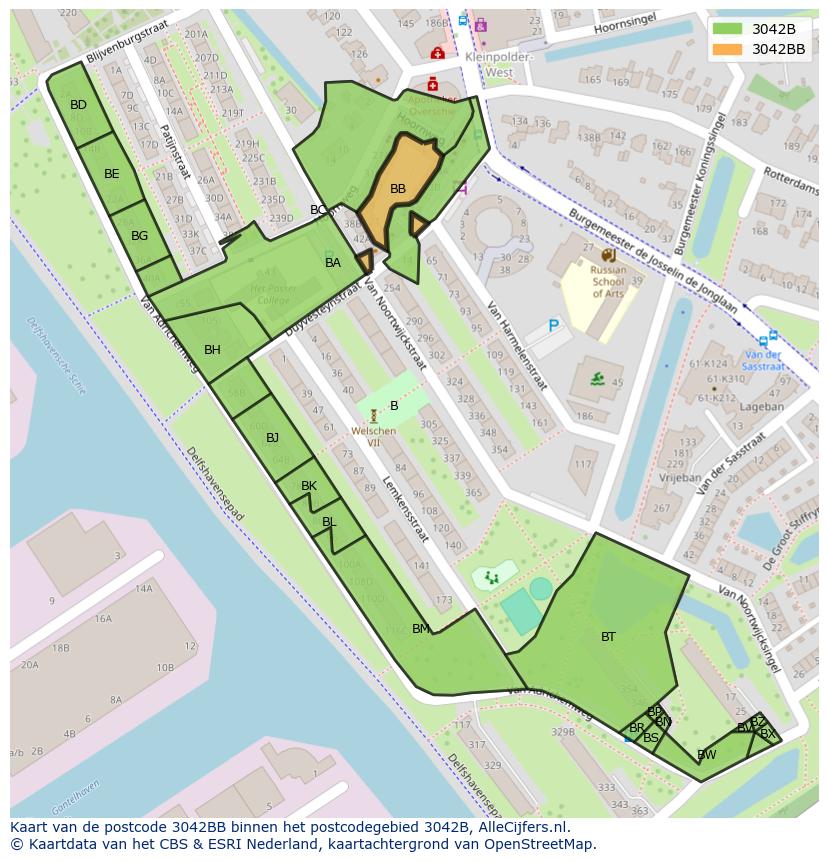 Afbeelding van het postcodegebied 3042 BB op de kaart.