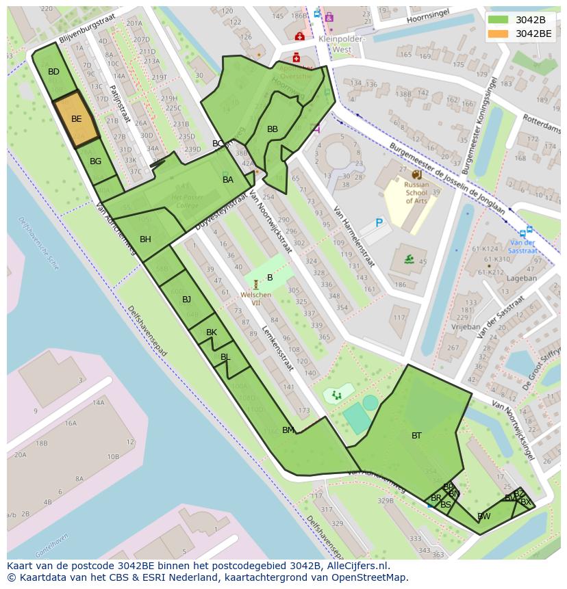Afbeelding van het postcodegebied 3042 BE op de kaart.