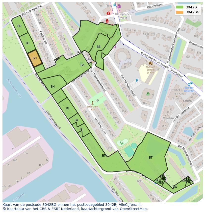 Afbeelding van het postcodegebied 3042 BG op de kaart.